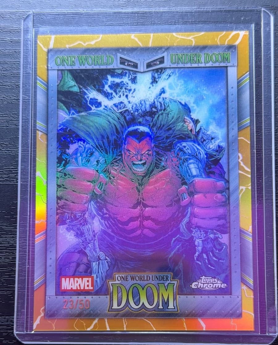 2026 Topps Chrome Marvel Comics One World Under Doom OW-16 Gold Refractor 23/50